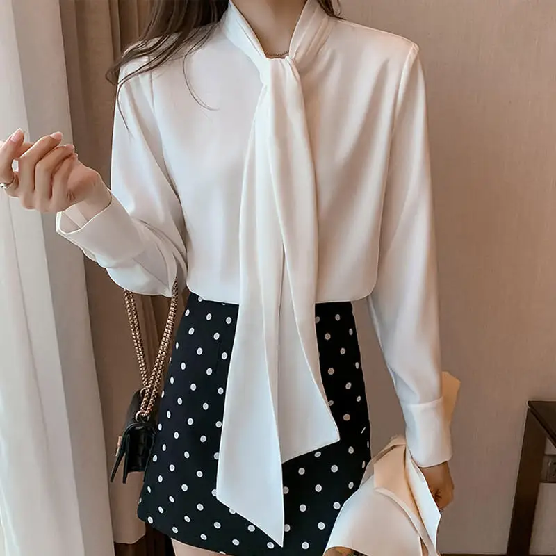 

Spring Autumn White Shirt Femme Elegant Long Sleeve Office Lady Tops Blusas Mujer De Moda Loose Chiffon Blouse Women Solid Q4570