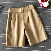 womens brand new high quality real leather wide leg pants chic belat wide leg fifth pants 100 genuine leather pants b004