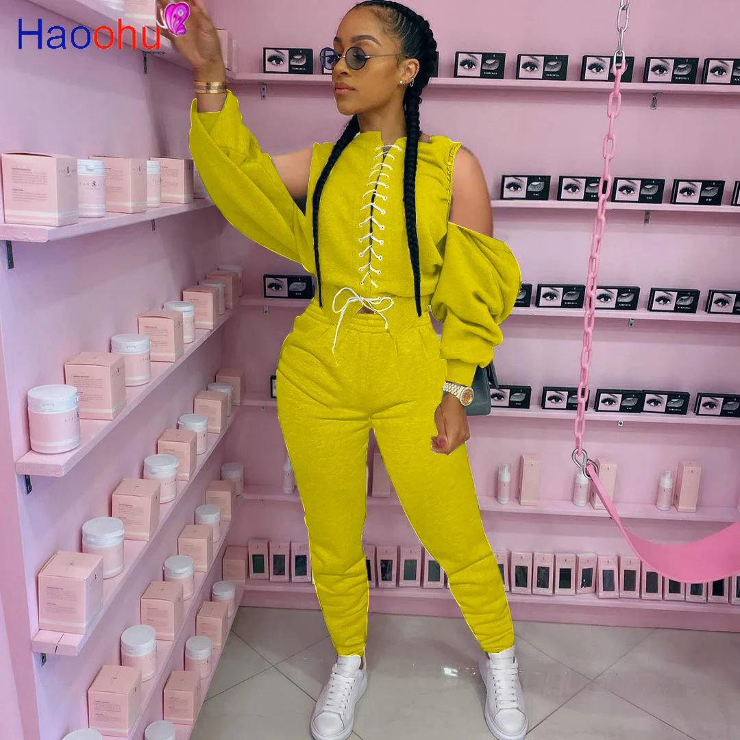 

Winter Fall Women 2 Piece Set off shoulder Casual Top+ stacked pants for Women Oversized Fashion Design Two Piece Matching Set