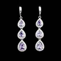 water drop 925 sterling silver earrings for women purple cubic zirconia white crystal long earrings