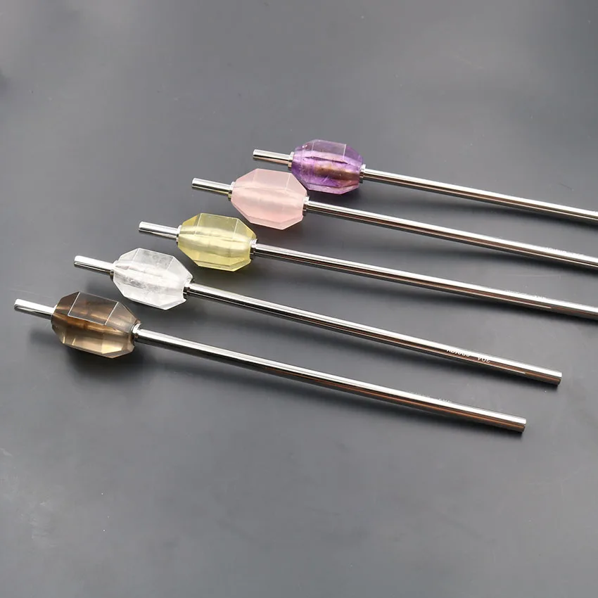 XSM Экологичная Питьевая солома натуральные аметисты Quartzs Кристалл многоразовая