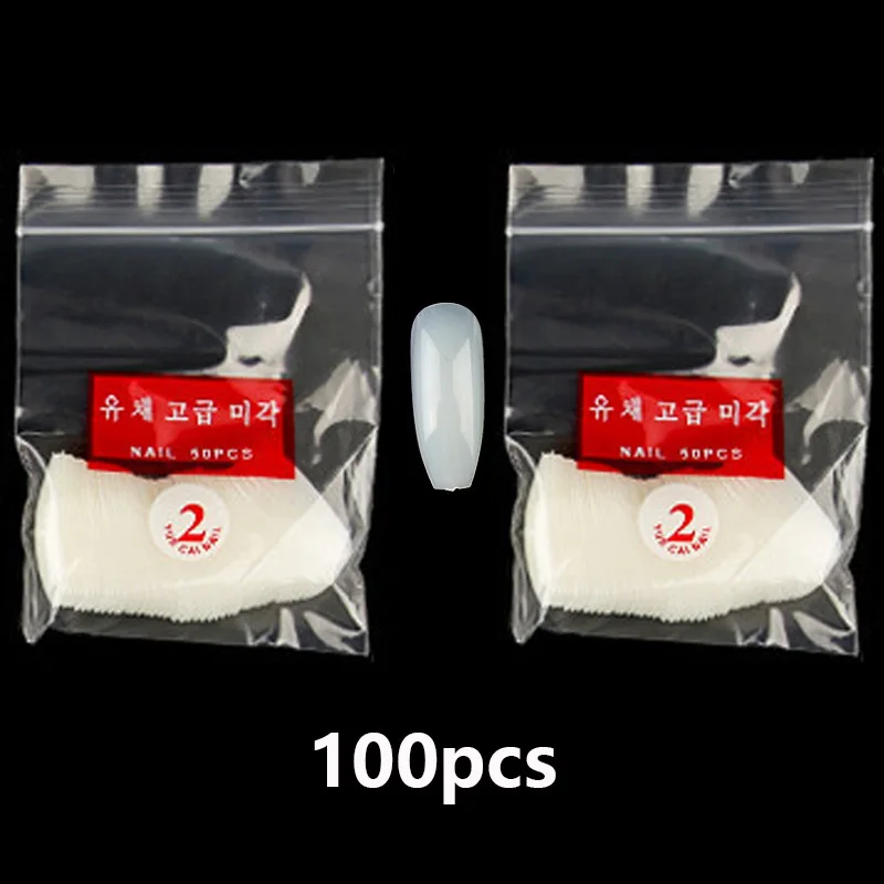 100PCS-2 500 шт., кончики для ногтей, балерина, накладные ногти, кончики, натуральные накладные ногти, плоская форма, акриловые кончики для ногтей, инструменты для маникюра и искусства - Цвет: 100PCS-2
