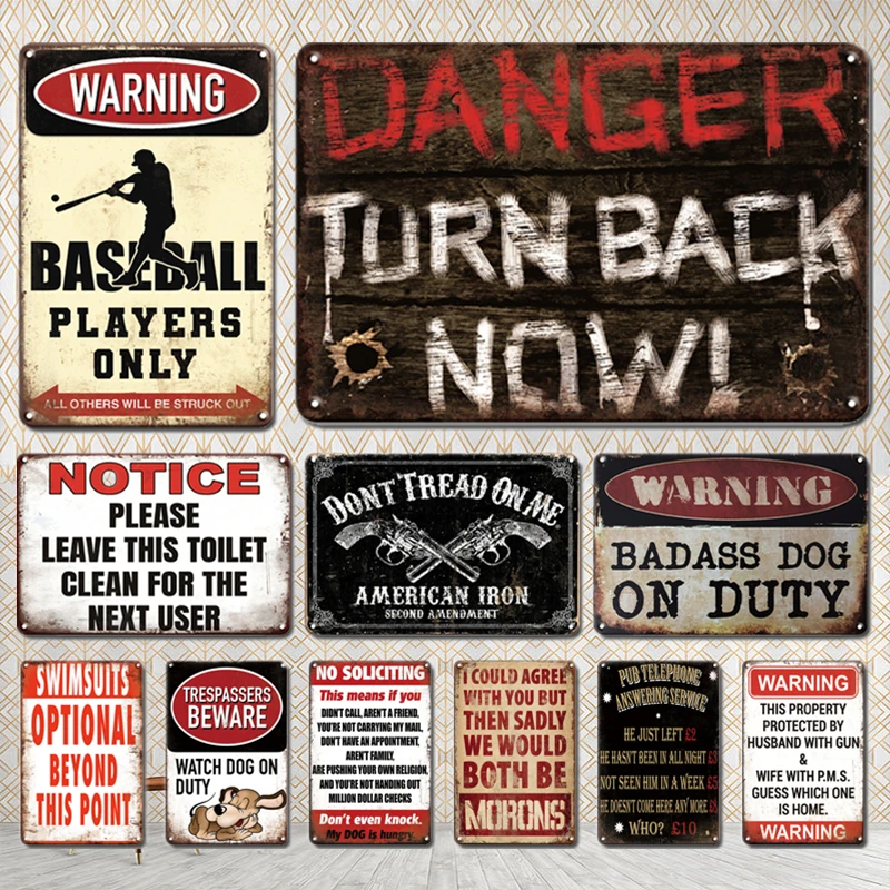 

Retro Nostalgia Warning Metal Poster Tin Sign Vintage Farmhouse Outdoor Decor Metal Plate Wall Stickers Retro Home Decor Plaques