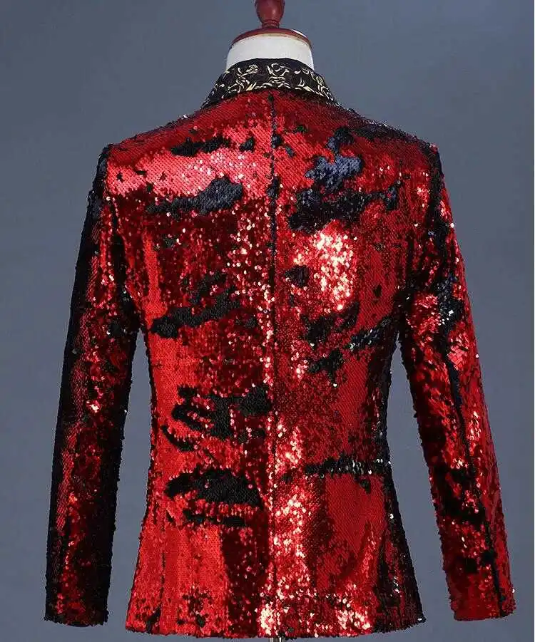 

Hot 2021 New Men Fashion Dress tide Tuxedo jacket two-color flip film sequin suit Coat Wedding Groom male Singer Blazers Suits