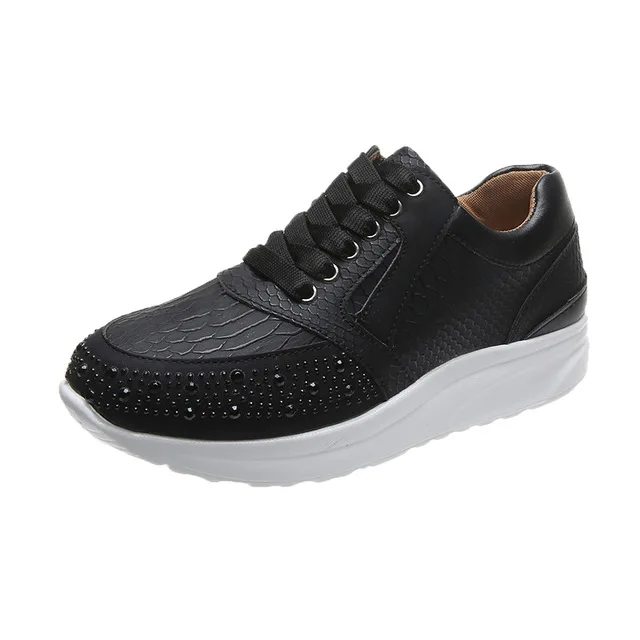 

New Women's Shoes Lace Up Snakeskin Pattern Casual Ladies Sneakers Increase Leisure And Comfortable Outdoor Walking Shoes Female