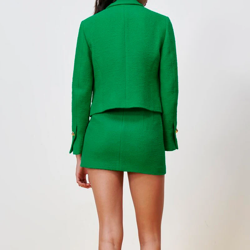 

CNlalaxury 2021 New Women Fashion Double Breasted Tweed Blazer Coat Vintage Long Sleeve Jacket Female Outerwear Chic Veste Femme