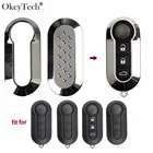 Okeytech защитный чехол для автомобильного ключа из силикона с 3 кнопками для Fiat 500 Panda Punto Bravo откидной пульт дистанционного управления чехол для ключа серебристый блестящий