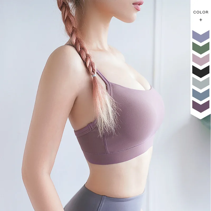 

Lulu's same thin shoulder belt sports bra for women's shockproof gathering sling type Y-Back Yoga Fitness underwear