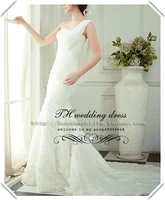 casamento salomon appliques vestido de noiva renda 2014 sexy one shoulder long bridal gowns mermaid wedding dress free shipping