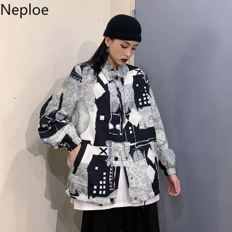 Женские куртки с принтом весна 2020 BF стиль однобортные женские пальто корейские Ins