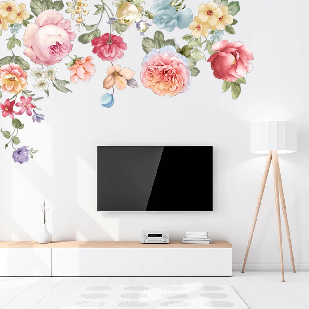 

Large Peony Rose Flower Art Wall Sticker Living Room Home Background DIY Decal Bedroom Decor Wall Decals Mural Kid Girls Gift