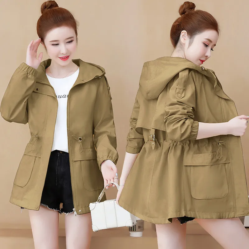 

Women's Jackets 2021 New Autumn Hooded Causal Windbreaker Famale Loose Basic Coats Zipper Pocket Jacket Outwears