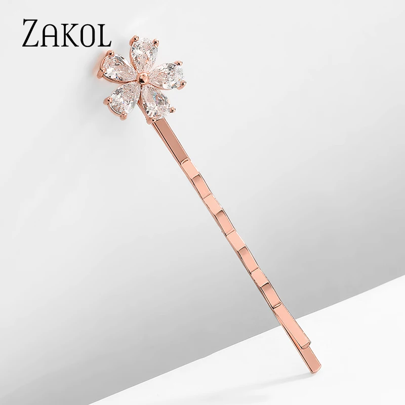 Новинка модные заколки для волос ZAKOL с фианитами и цветами женщин девушек