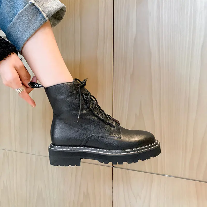 SARAIRIS Luxury Brand Real Genuine Leather Cow Leather Pigskin Shoes Woman Casual Boot Leisure Fall Ankle Boots Women Shoe
