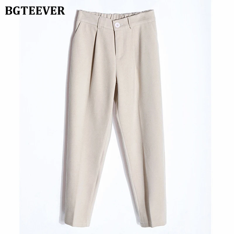 

BGTEEVER Autumn Winter Thick Warm Ladies Woolen Pants Elastic High Waist Loose Women Harem Pants 2020 Casual Pantalon Femmevvvvv