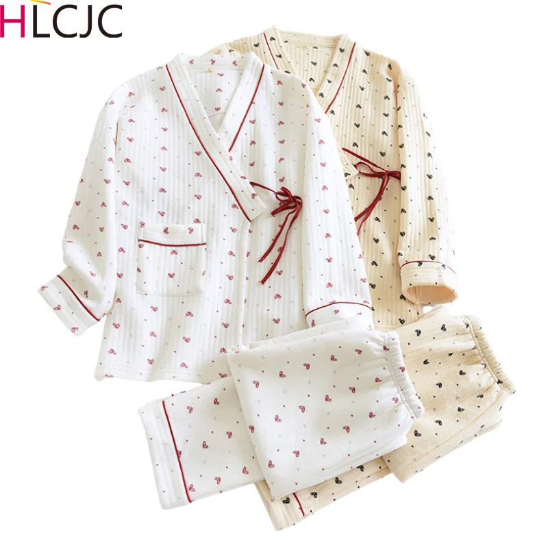 

Winter Cute Pajamas Set Home Sleepwear Thicken Warm Cotton Female Pijama Plus Size Pyjama Femme Loungewear Kimono Clothes Suit