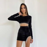 2021 autumn and winter new womens fringed sexy long sleeved bag hip skirt small fragrance suit female fashion