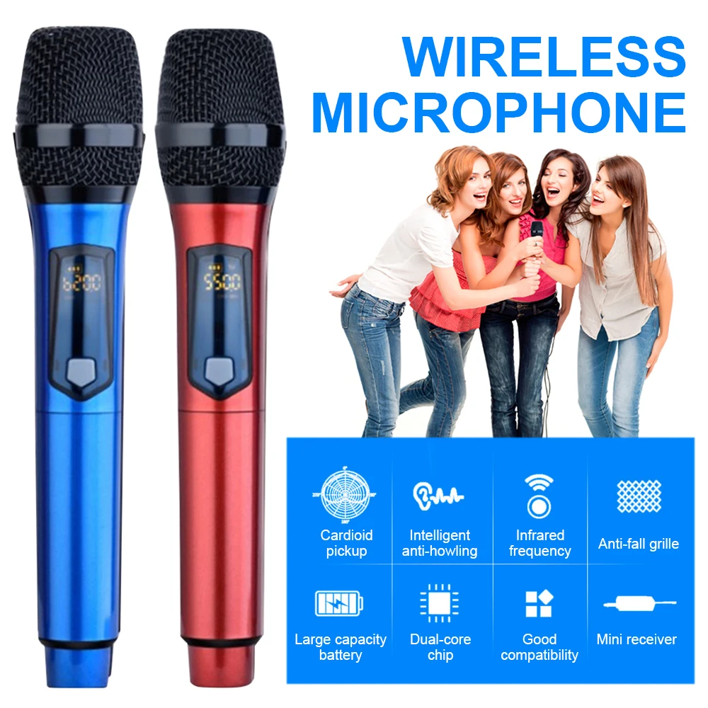 

Universal Wireless Handheld Microphone Hypercardioid for Home Outdoor Conference Karaoke Professional Stereo Mic Portable FM