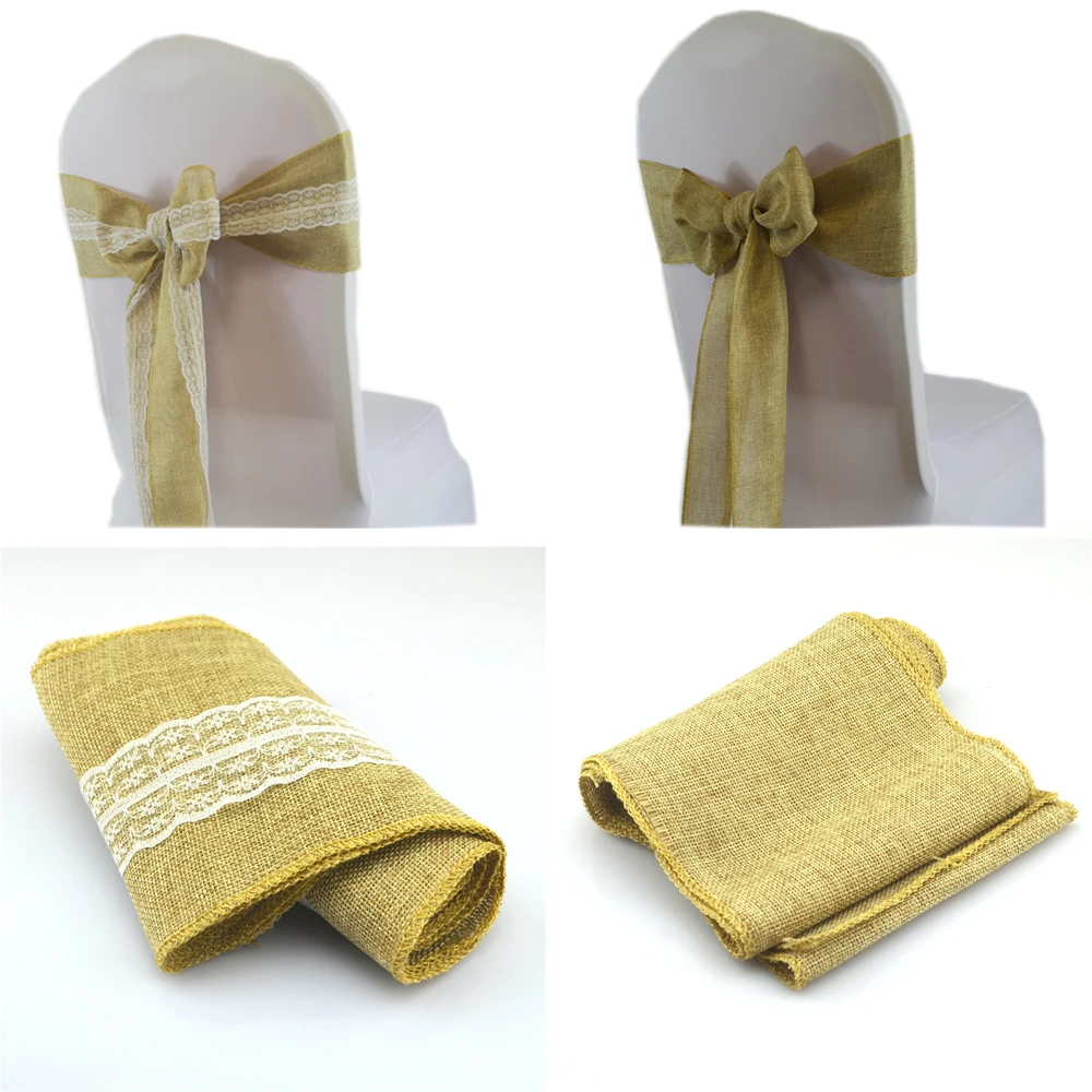 

20pcs Jute Burlap Lace Chairs Sashes Chair Decoration For Wedding Birthday Halloween Christmas Baby Shower Party Accessories