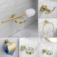 bathroom hardware set brushed gold toilet brush holder robe hook paper holder soap dish holder wall mount bathroom accessories