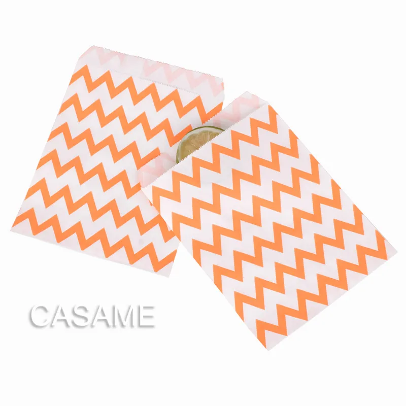 Orange Chevron 25pcs Свадебный подарок для гостей пакет сумки печенья пакет подарки на праздник Декор упаковочные бумажные пакеты - Цвет: Orange Chevron 25pcs