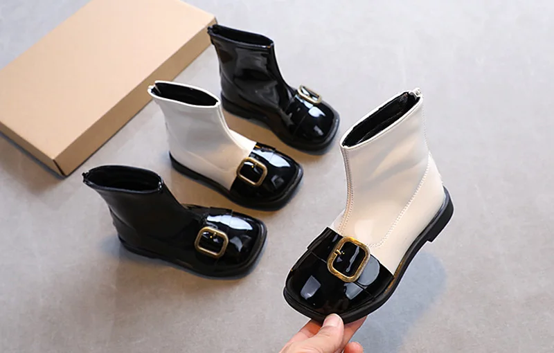

Children's Square Toe Martin Boots Short Boots 2021 Autumn and Winter New Side Zipper Princess Girls Boots Children's Shoes