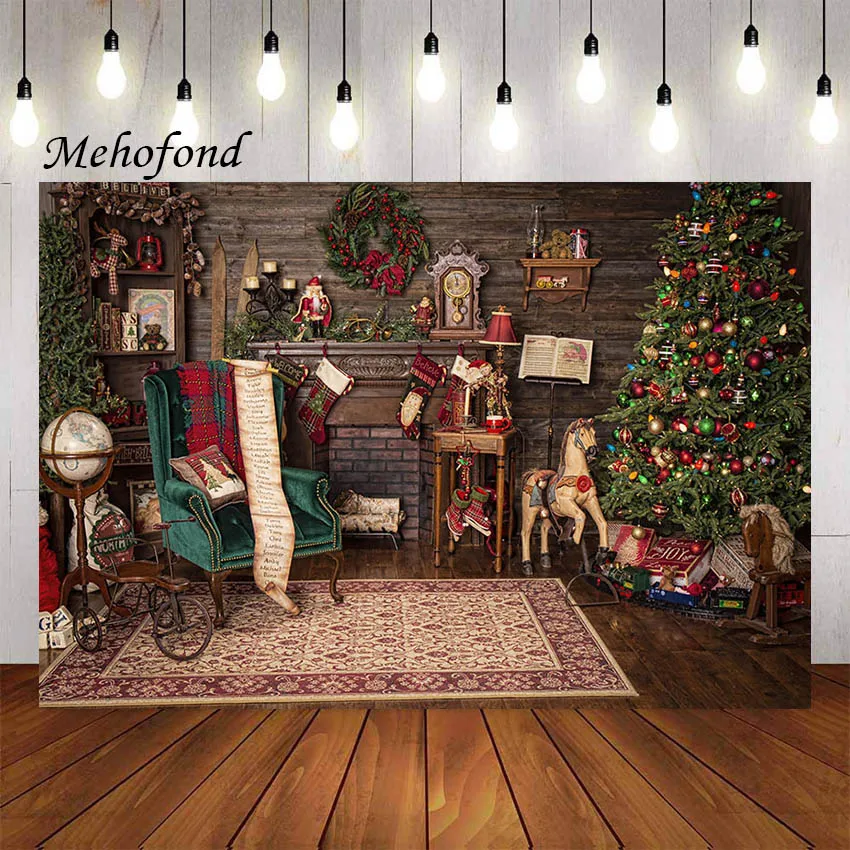 

Mehofond Christmas Fireplace Photography Background Santa Gifts Kids Portrait Family Holiday Party Decor Backdrop Photo Studio