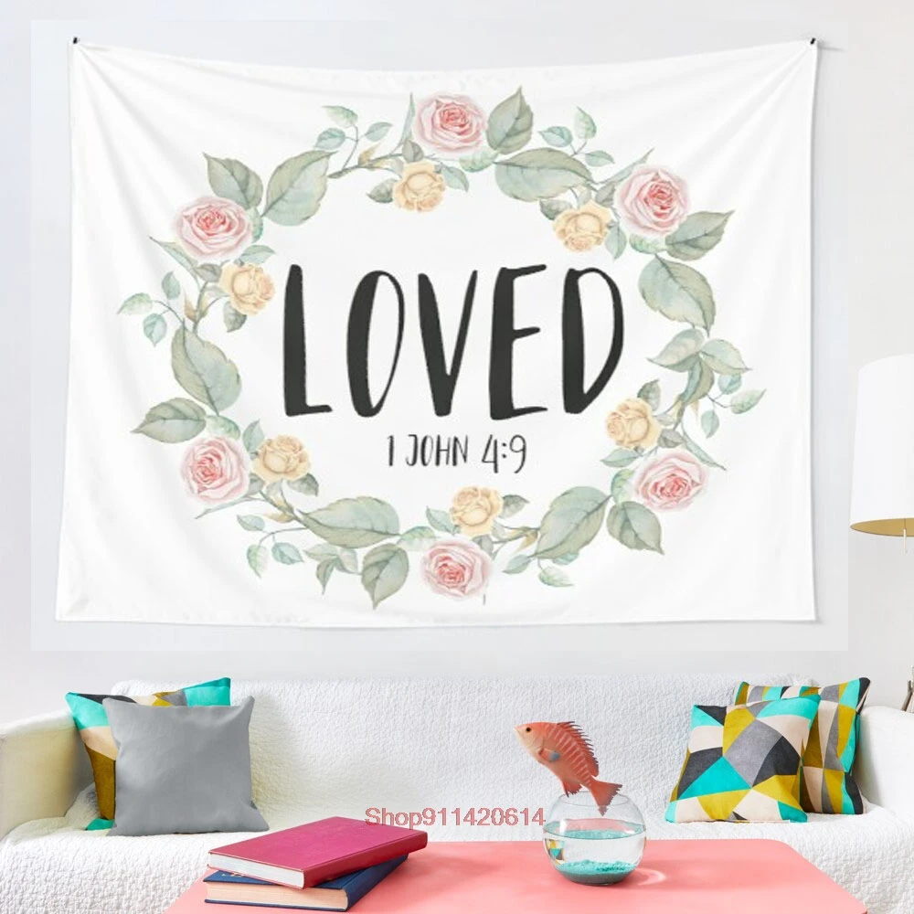 

Loved 1 John 4 9 Bible Verse tapestry Blanket Tapestry Bedroom Bedspread Decoration