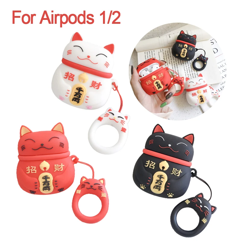 

Cute Lucky Cat Silicone Cover Case For Apple Airpods 1/2 Earphone Charging Box Shell For Airpods 1/2 Earphone Accessories Skin