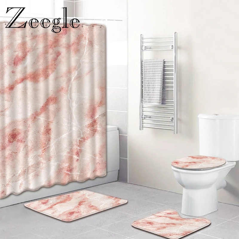 

Zeegle Marble Pattern Bathroom Mat Set Non-Slip Toilet U Type Mat Pedestal Rug Lid Toilet Cover Absorption Bath Mat Floor Rug