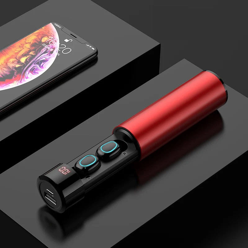 red Светодиодный bluetooth-наушник с сенсорным экраном, мини TWS, беспроводные наушники V5.0, 6D, стерео звук, 3500 мА/ч, внешний аккумулятор, IPX6, водонепроницаемые наушники - Цвет: red
