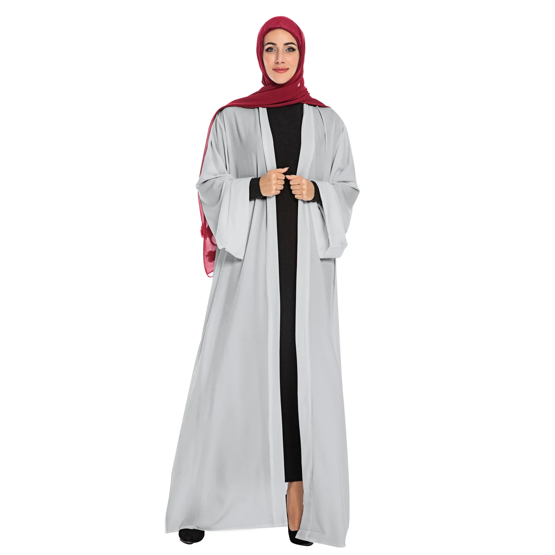 gray Элегантное мусульманское Открытое платье abaya Макси кардиган кимоно для вечеринок длинные халаты Jubah Ближний Восток Eid Рамадан Арабский исламский - Цвет: gray