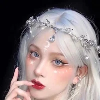wedding bride forehead tiara headband faux crystal pendant rhinestone leaf hairband princess party crown fairy jewelry