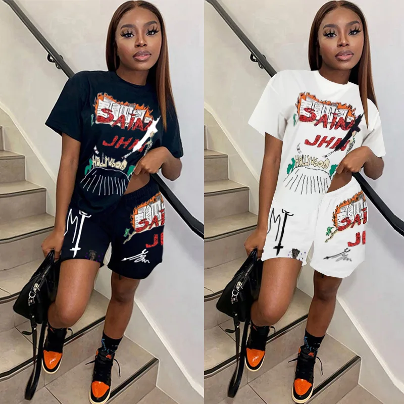 

2021 New Women's 2-Piece Fashion Jacket Shorts Two-Piece Letter Printing Casual Summer Style