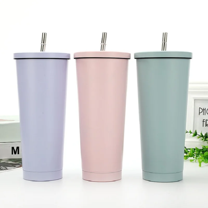 

304 Stainless Steel Straw Double Vacuum Insulation Cup 500Ml/750ML Custom Logo Water Cup With Lid Bear Mugs For Travel Camp
