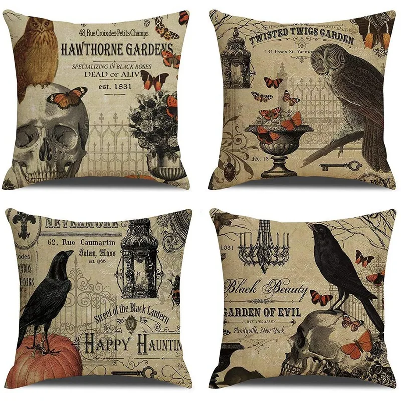 

Halloween Pillow Covers 18X18 Set of 4, Halloween Cushion Covers, Farmhouse Decorative Throw Pillow Cases for Home