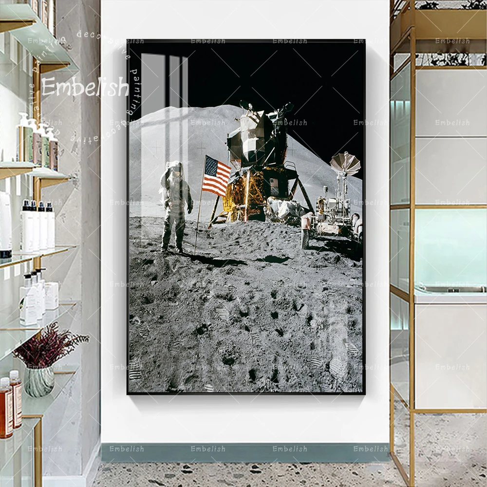 

1 Pieces Astronaut On Space With Flag Wall Art Pictures For Living Room Modern Home Decor Posters HD Print Canvas Oil Paintings