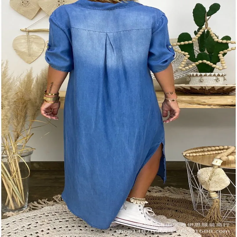

Currently Available Amazon Europe Plus-sized Women's Clothing Foreign Trade Plus-sized New Style Washed Cowboy Dress