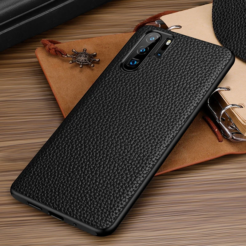 

For HUAWEI P30pro First Layer Cowhide Mobile Phone Case 40 Leather Lychee Pattern High-end Protective Cover Luxury Men And Women