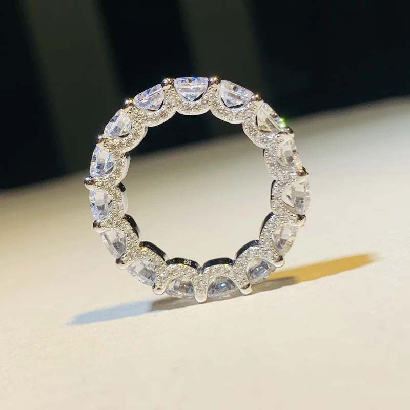 

Light Luxury Design Full Diamond Stackable Ring Simulation Diamond Sterling Silver S925 Ring Female Marriage Proposal Engagement