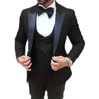 Новый синий костюм Homme Мужские костюмы 3 шт. Модный деловой Блейзер смокинги для свадьбы жениха (пиджак + жилет + брюки)