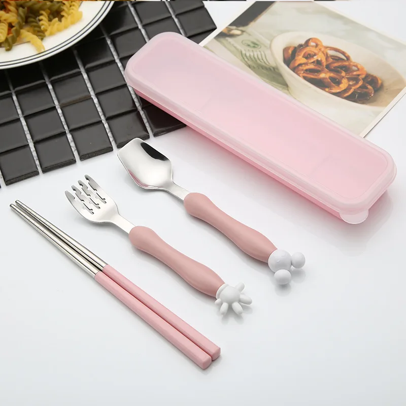 

3PCS Cute Cartoon Stainless Steel Children Tableware Set Cutlery Sets With Box Lovely mouse Fork Teaspoon Cutlery silverware