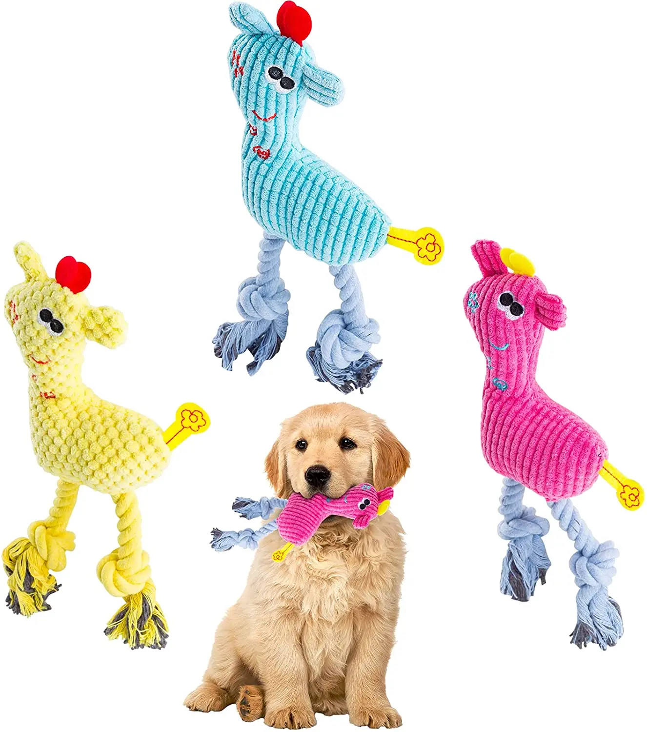 

Plush Dog Toy,Plush Rope Tug Dog Toy,3 Pack Durable Stuffed Animal Plush Chew Toys with Squeakers,Cute Soft Dog Toys