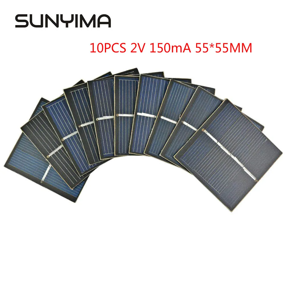 SUNYIMA 10 шт. 2В 150mA поликристаллических солнечных панелей 55*55 мм мини модуль батарей
