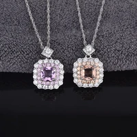 925 fashion princess square diamond pink group inlaid zircon color stone pendant wild trend clavicle necklace for women jewelry