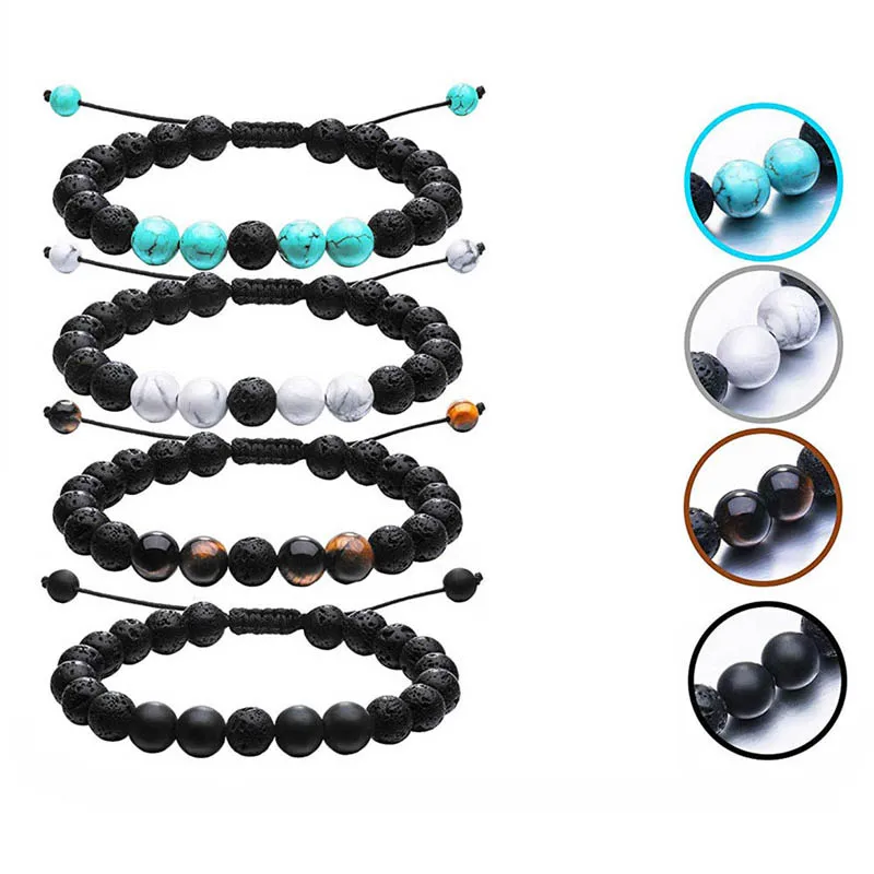 Трендовый натуральный камень лава браслеты для женщин и мужчин черный