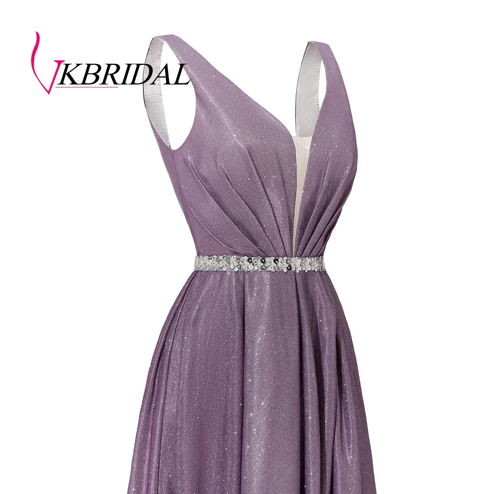 Вечернее платье VKBRIDAL блестящее с v образным вырезом и открытой спиной