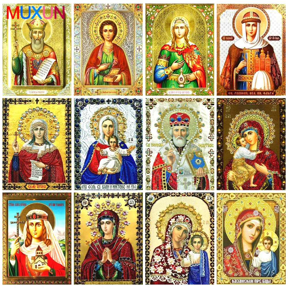 

MUXUN 5D Diamond Painting Virgin Mary Pictures By Rhinestones Mosaic Religion Icon Full Square Kit Diamond Embroidery Home Gift