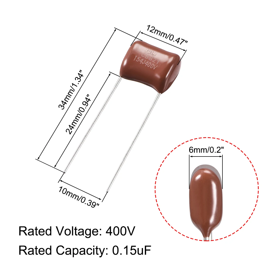 

uxcell CBB21 Metallized Polypropylene Film Capacitors for Electric Circuit Energy Saving Lamp Group6 400V 0.15uF 50pcs