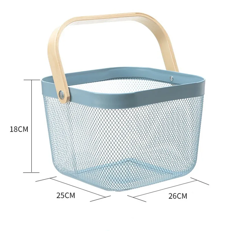 

Storage Basket Home Kitchen Bathroom Storage Basket Wrought Iron Wooden Handle Portable Fruit And Vegetable Storage Basket